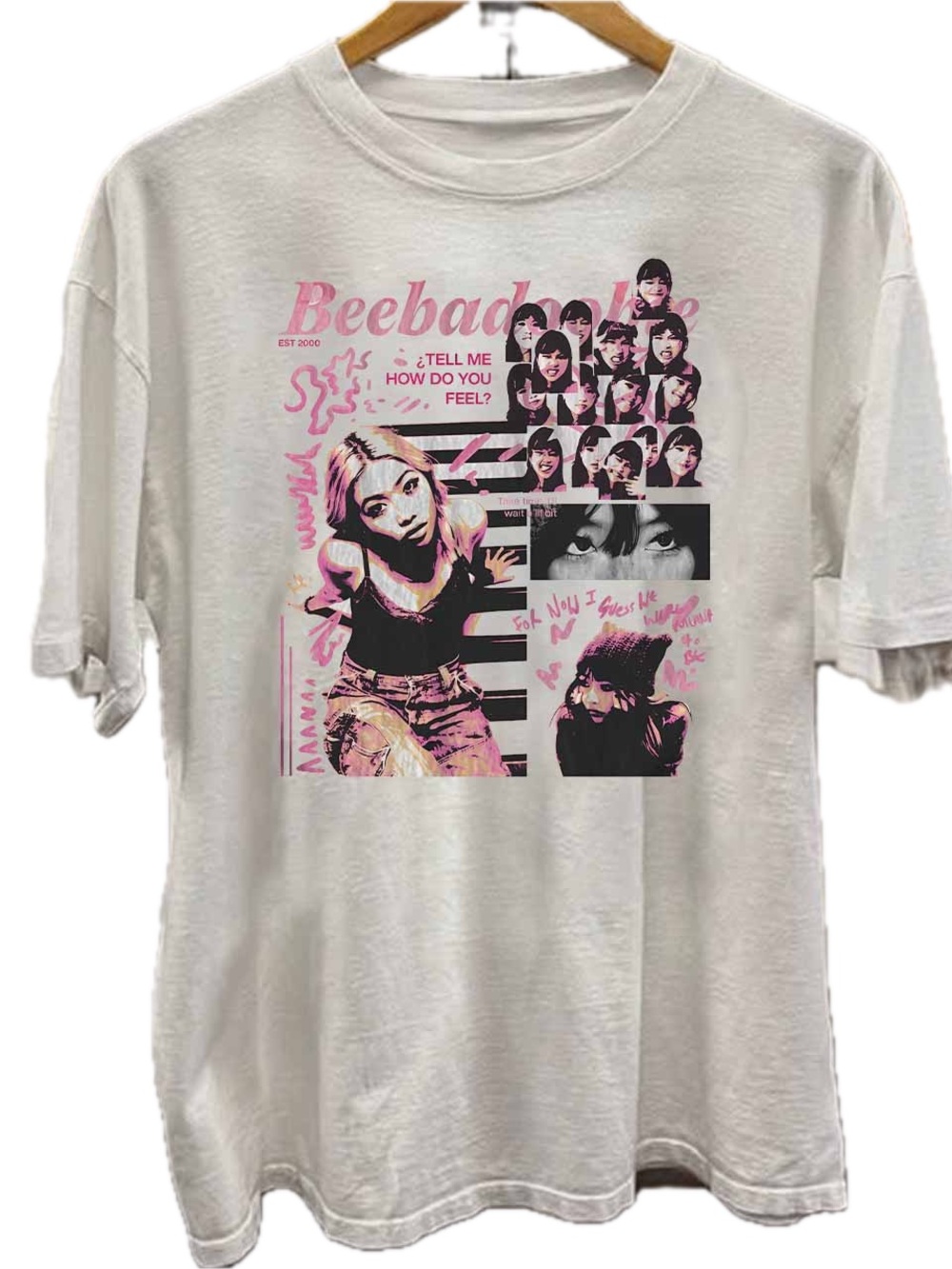 Gildan Beebadoobee White Short Sleeve Tee with Pink & Black Photo Collage